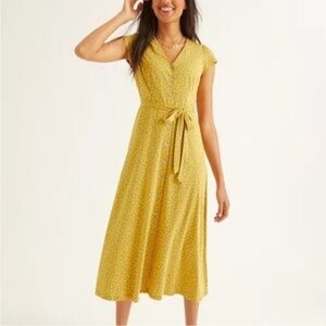 Boden Petite Frances Mustard Yellow Polka Dot Midi Jersey Dress Size 8P